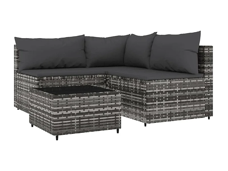Salon de jardin 4 pcs avec coussins Gris Résine tressée