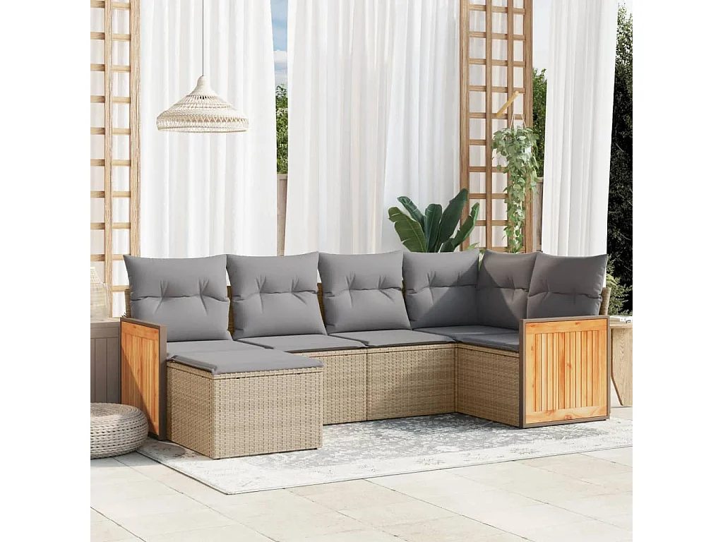 Salon de jardin avec coussins 6 pcs beige résine tressée