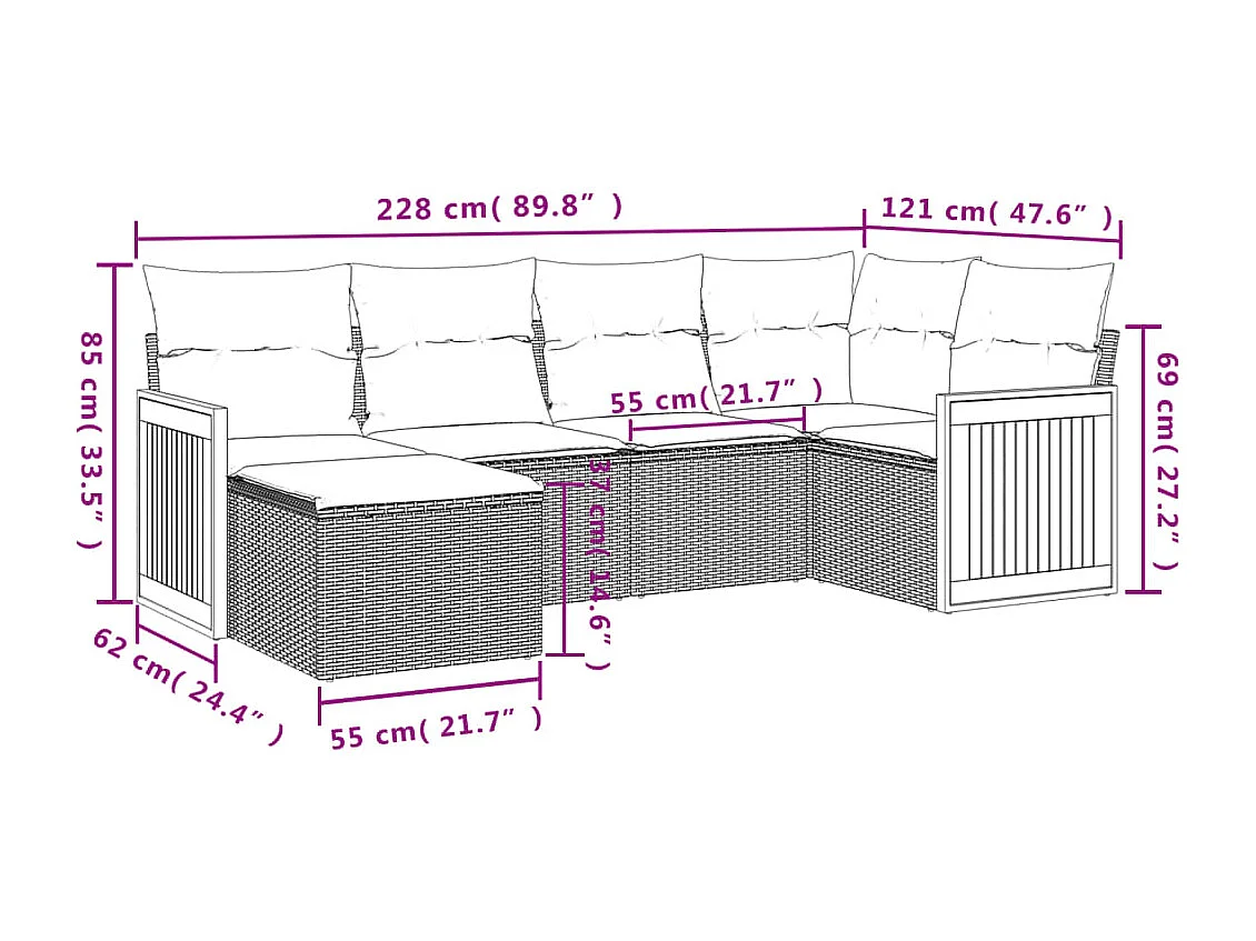 Salon de jardin avec coussins 6 pcs beige résine tressée