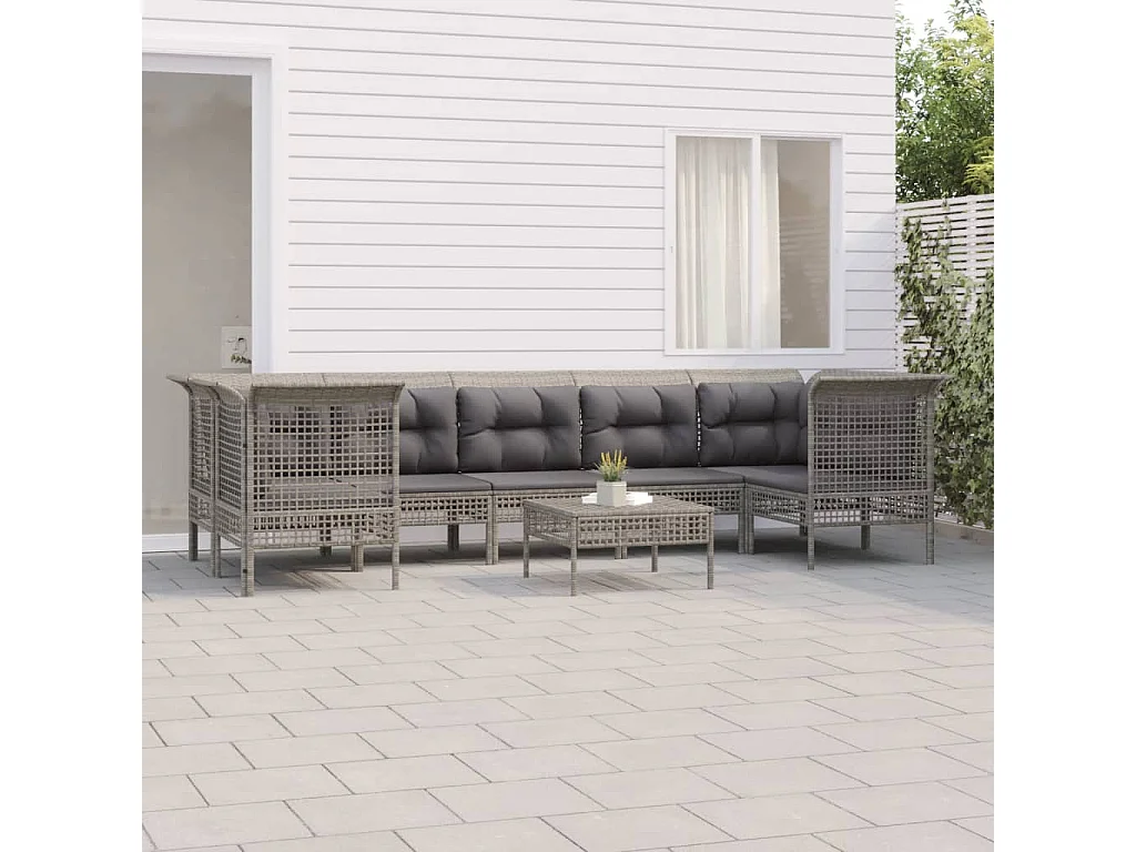 Salon de jardin 8 pcs avec coussins Gris Résine tressée