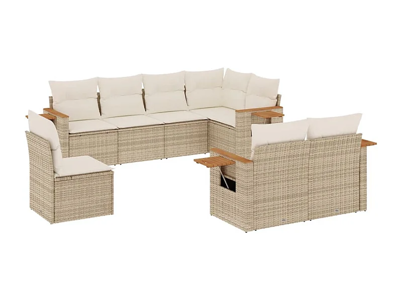 Salon de jardin avec coussins 8 pcs beige résine tressée