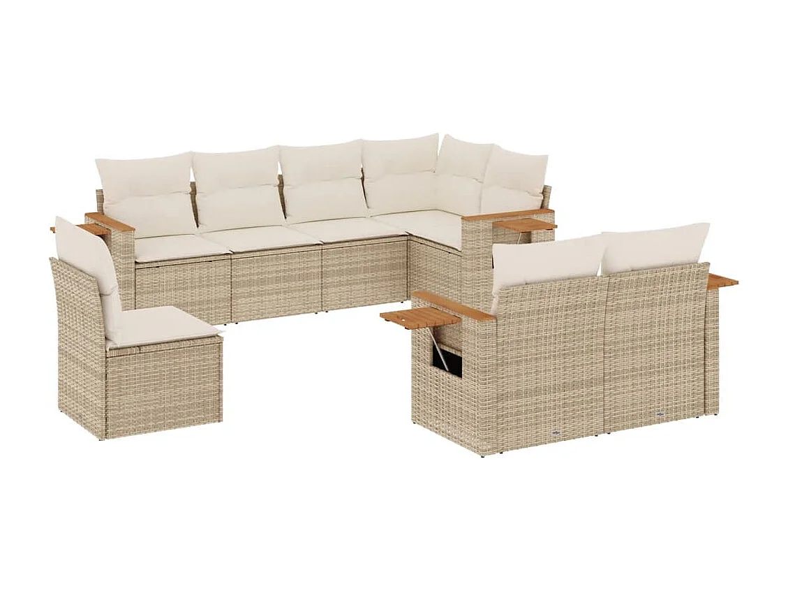 Salon de jardin avec coussins 8 pcs beige résine tressée