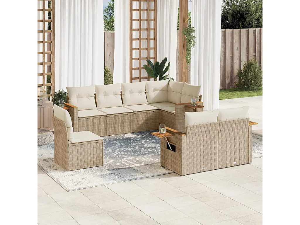 Salon de jardin avec coussins 8 pcs beige résine tressée