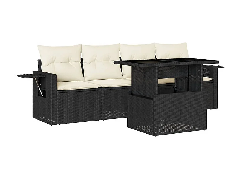 Salon de jardin 5 pcs avec coussins noir résine tressée