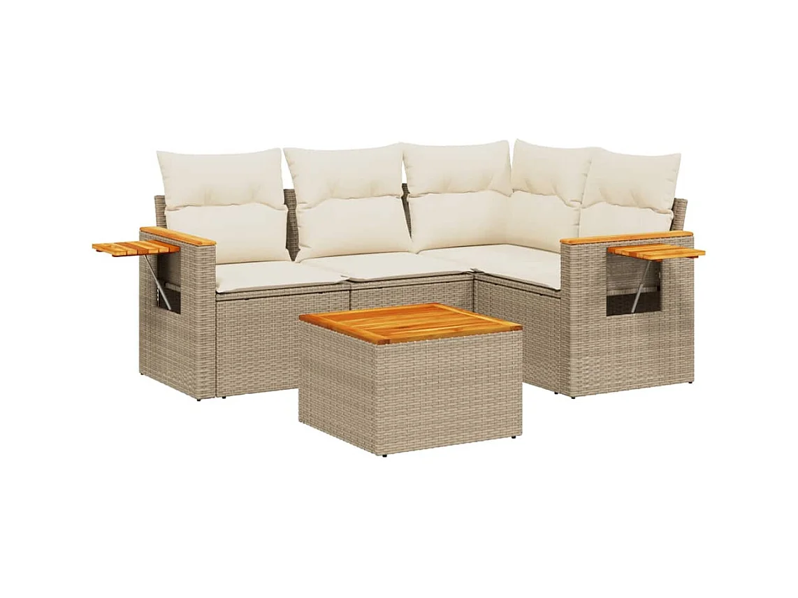 Salon de jardin avec coussins 5 pcs beige résine tressée
