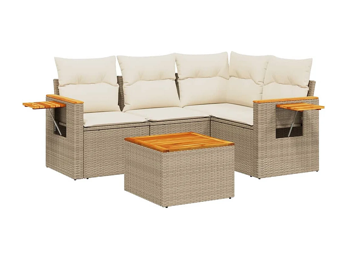 Salon de jardin avec coussins 5 pcs beige résine tressée