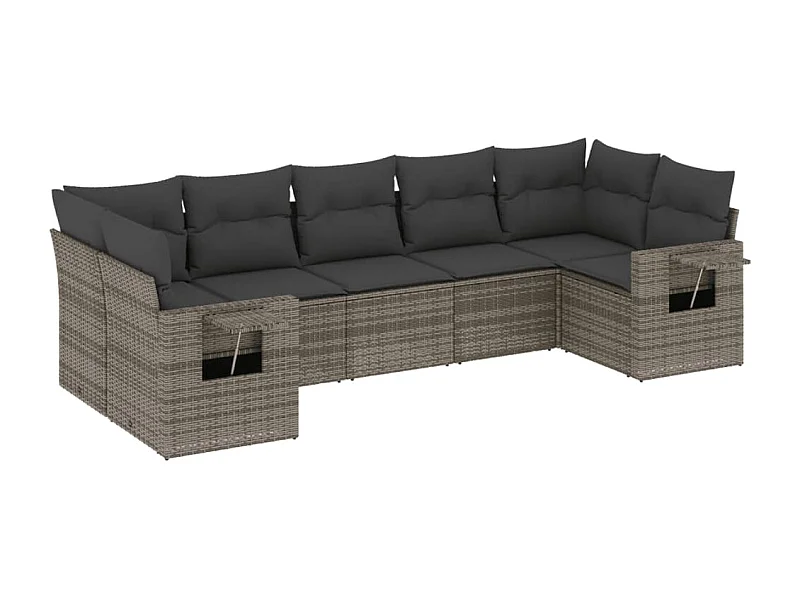 Salon de jardin avec coussins 7 pcs gris résine tressée