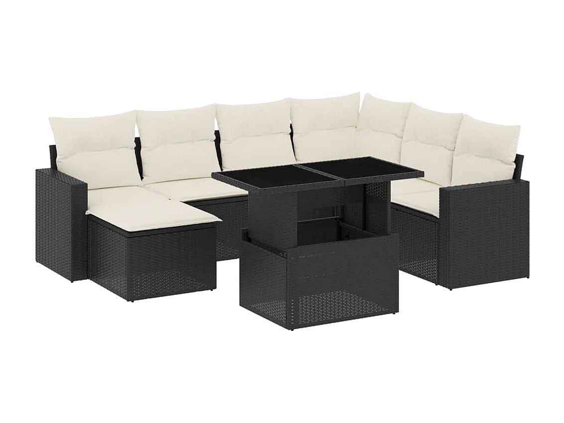 Salon de jardin 8 pcs avec coussins noir résine tressée