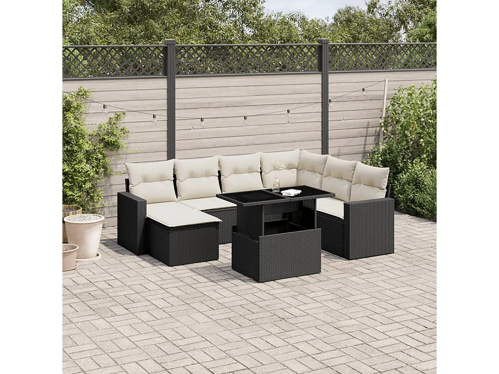 Salon de jardin 8 pcs avec coussins noir résine tressée