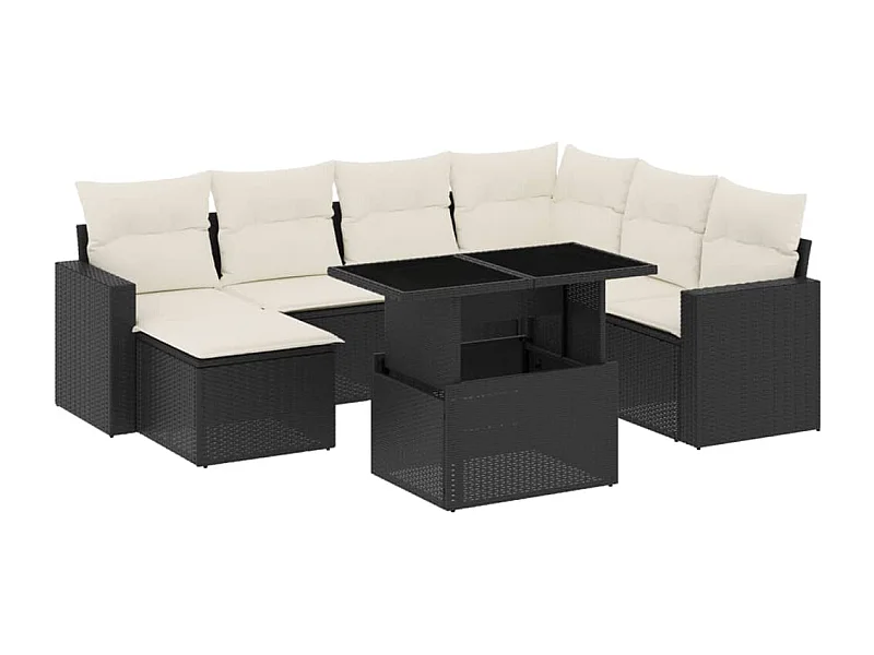 Salon de jardin 8 pcs avec coussins noir résine tressée