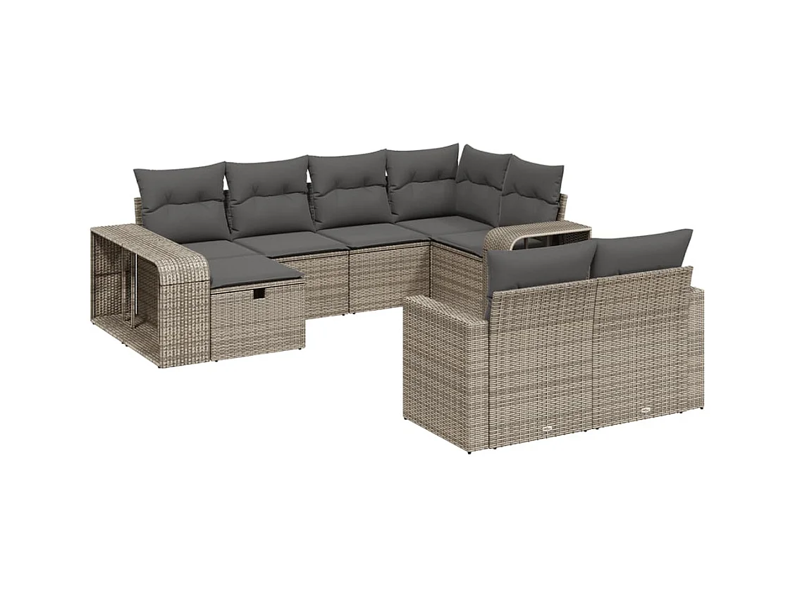 Salon de jardin avec coussins 10 pcs gris résine tressée