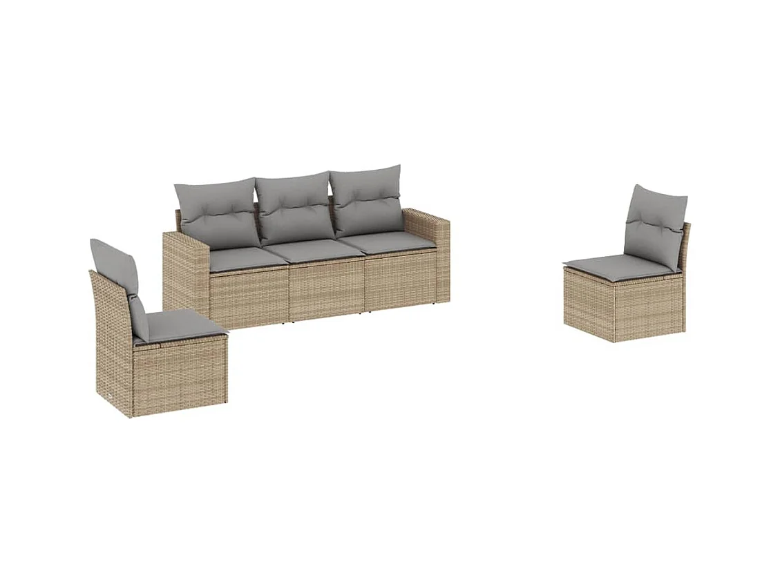 Salon de jardin avec coussins 5 pcs beige résine tressée