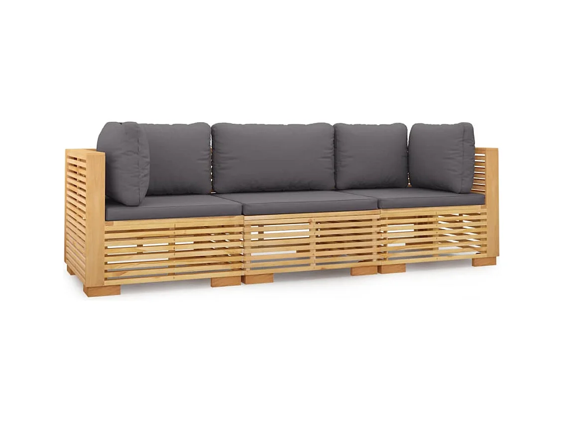 Salon de jardin 3 pcs avec coussins Bois de teck solide