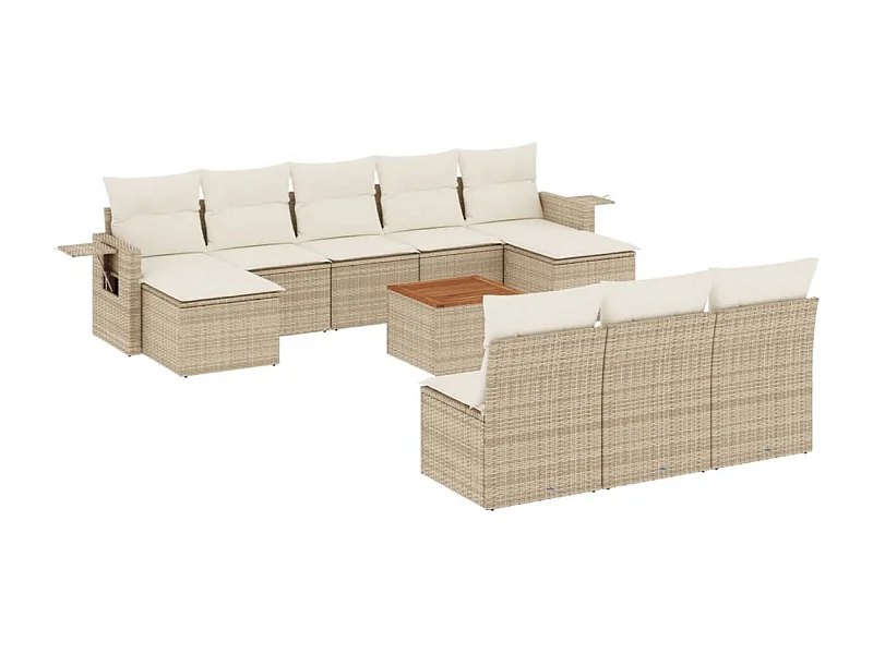 Salon de jardin 11 pcs avec coussins beige résine tressée