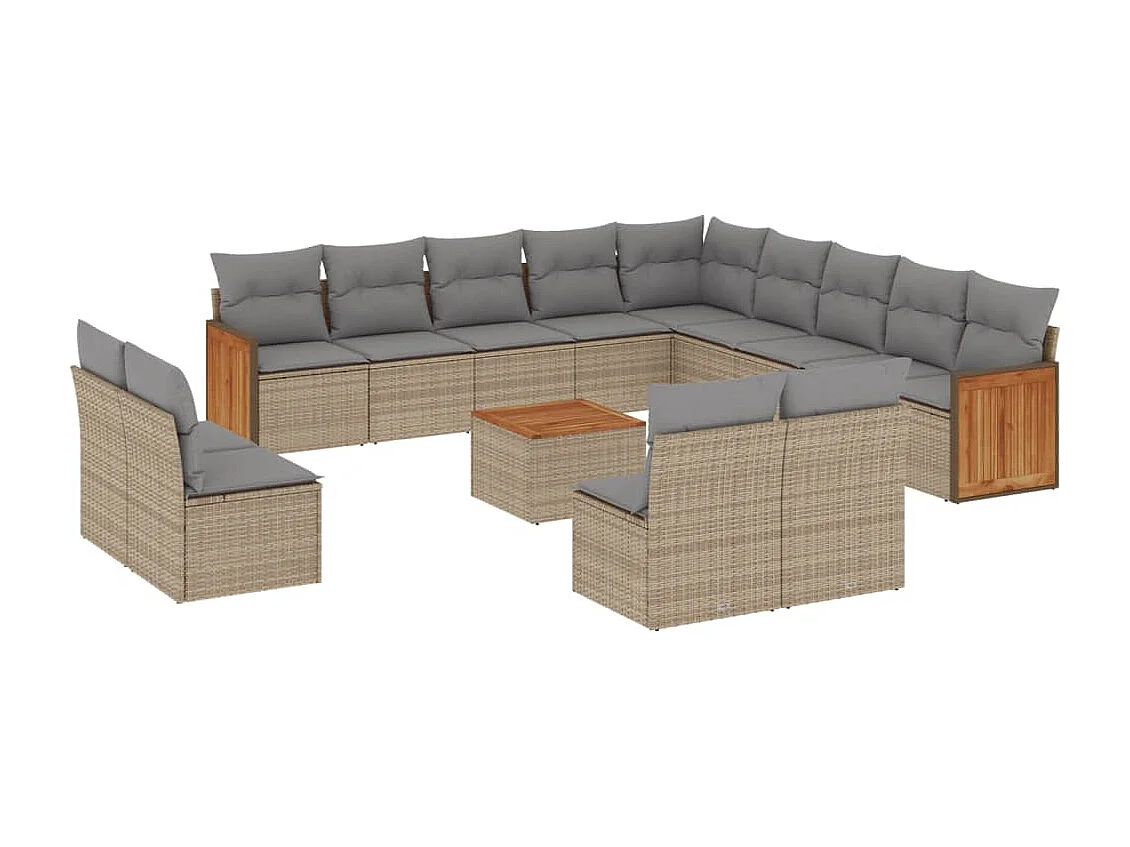 Salon de jardin avec coussins 14 pcs beige résine tressée