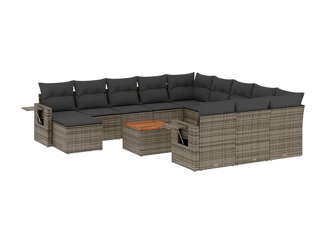 Salon de jardin avec coussins 13 pcs gris résine tressée