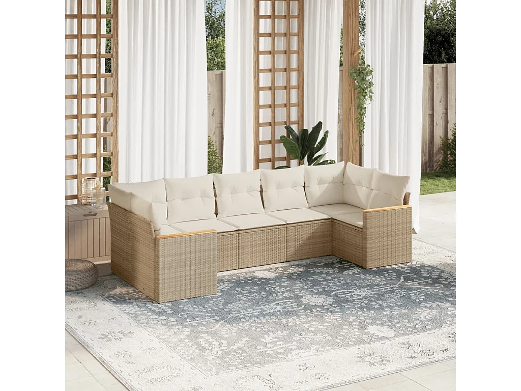 Salon de jardin avec coussins 7 pcs beige résine tressée
