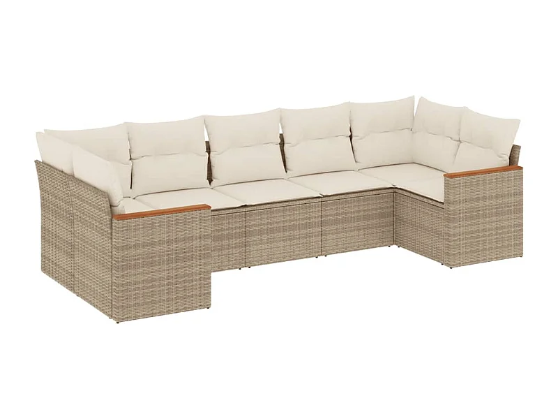 Salon de jardin avec coussins 7 pcs beige résine tressée