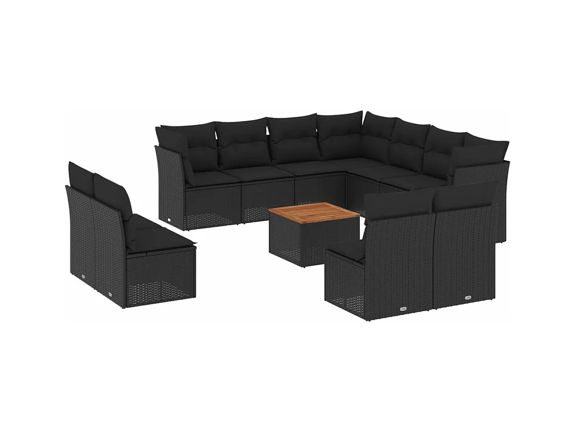 Salon de jardin 12 pcs avec coussins noir résine tressée