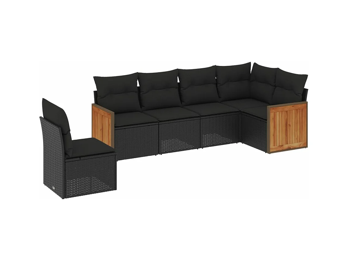 Salon de jardin 6 pcs avec coussins noir résine tressée