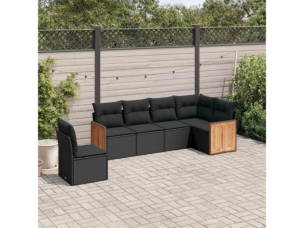 Salon de jardin 6 pcs avec coussins noir résine tressée