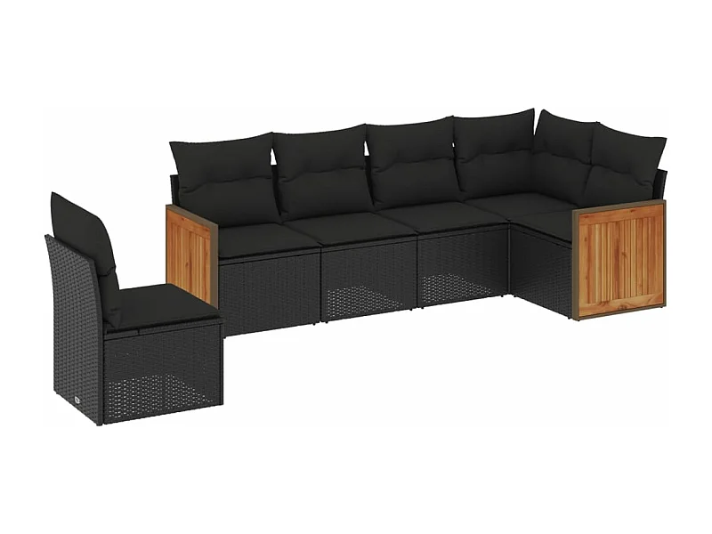 Salon de jardin 6 pcs avec coussins noir résine tressée