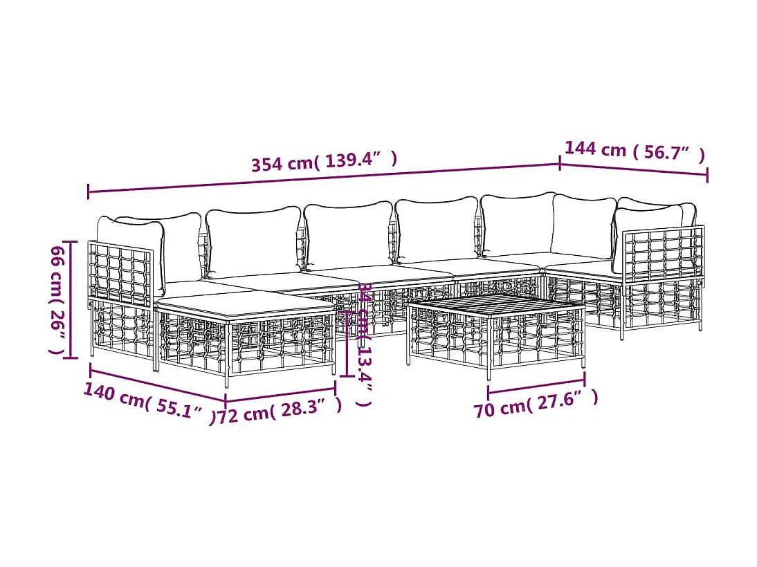 Salon de jardin 8 pcs avec coussins anthracite résine tressée