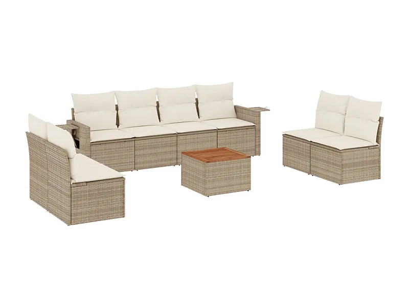 Salon de jardin avec coussins 9 pcs beige résine tressée
