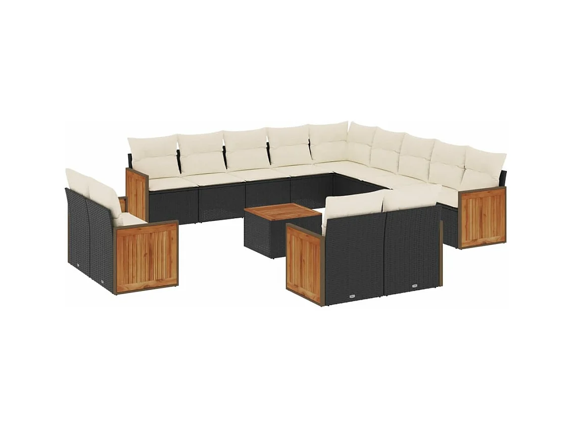 Salon de jardin avec coussins 14 pcs noir résine tressée