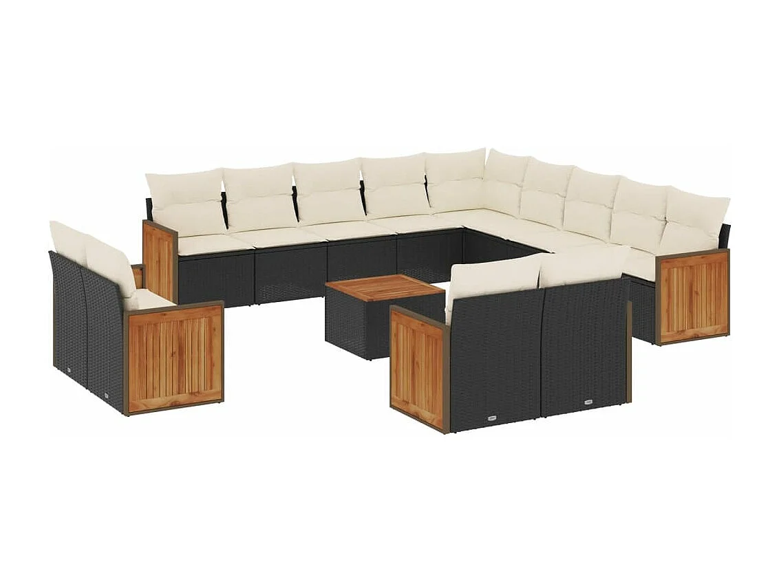 Salon de jardin avec coussins 14 pcs noir résine tressée