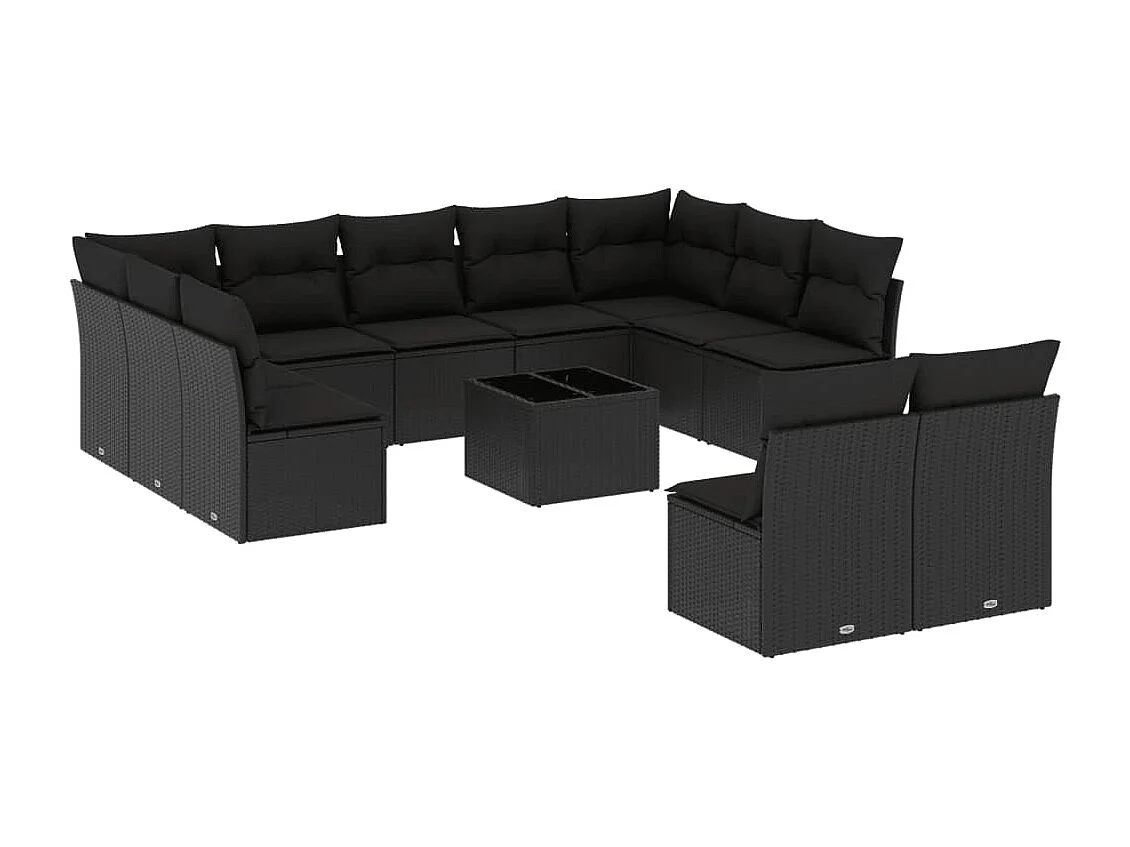 Salon de jardin 12 pcs avec coussins noir résine tressée