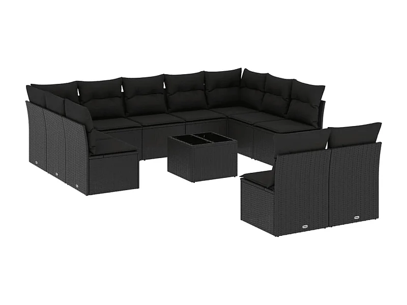 Salon de jardin 12 pcs avec coussins noir résine tressée