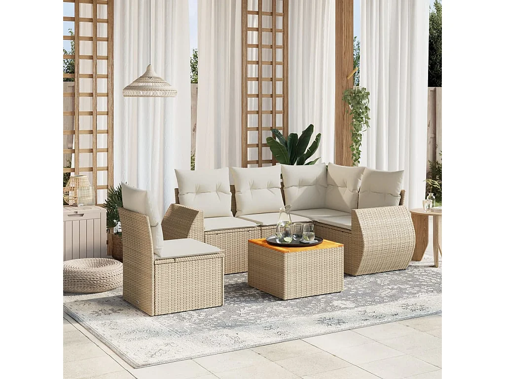 Salon de jardin avec coussins 6 pcs beige résine tressée