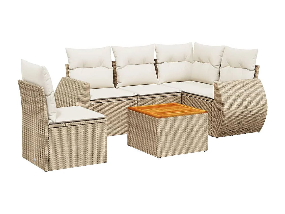 Salon de jardin avec coussins 6 pcs beige résine tressée