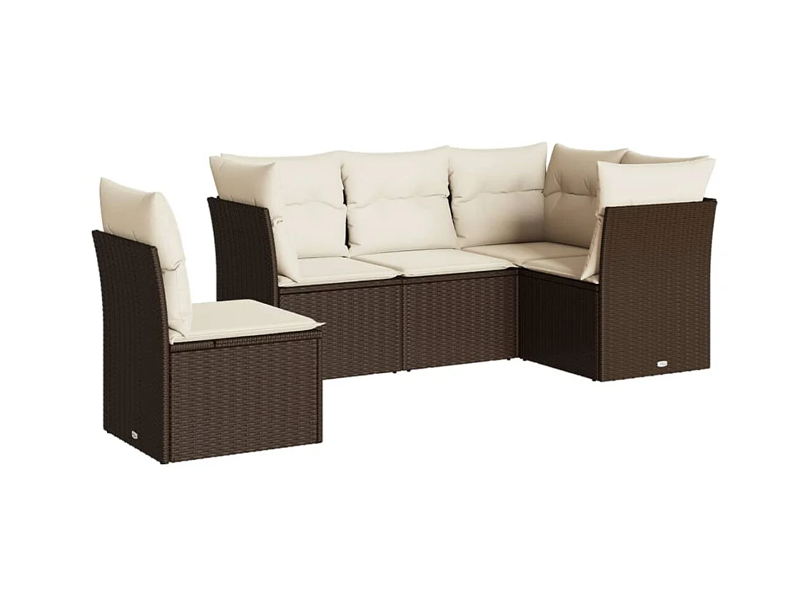 Salon de jardin avec coussins 5 pcs marron résine tressée