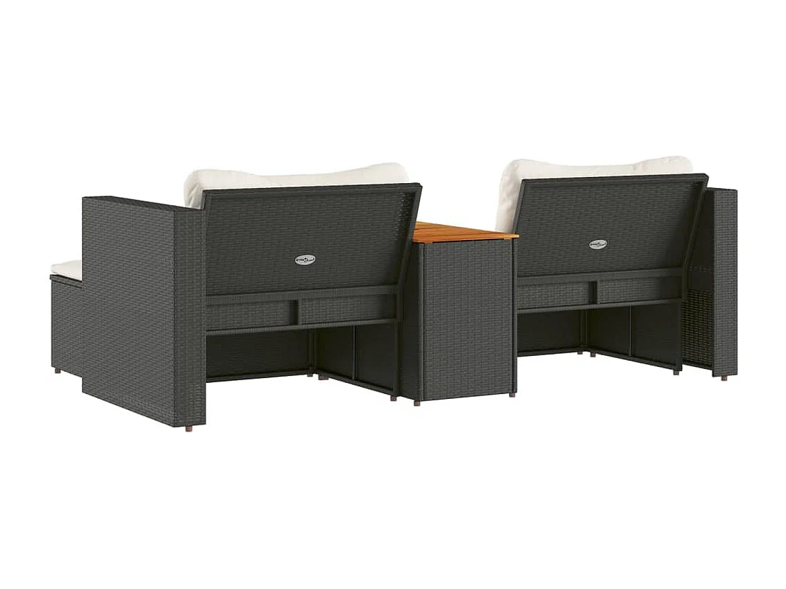 Salon de jardin 5 pcs avec coussins noir résine tressée acacia