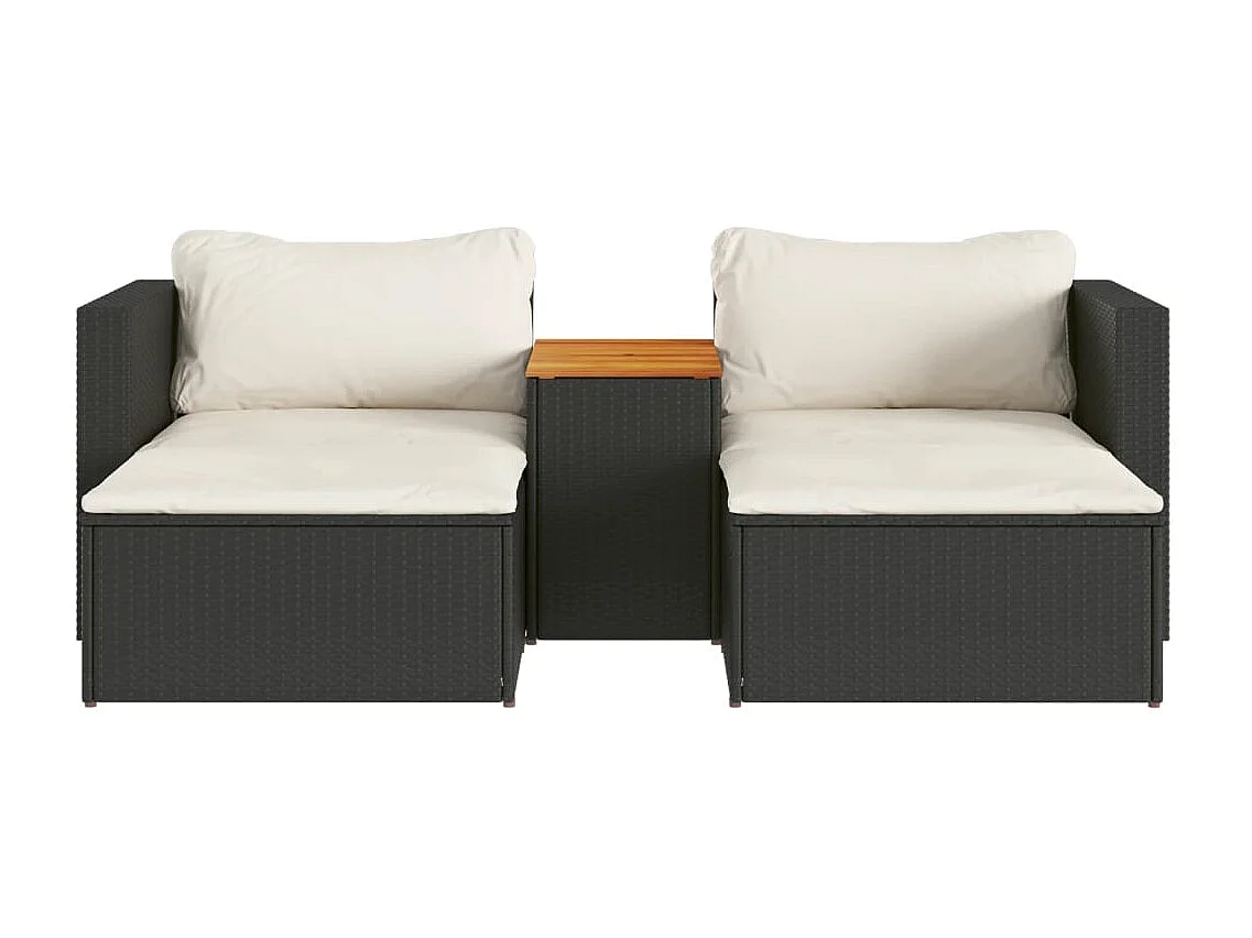 Salon de jardin 5 pcs avec coussins noir résine tressée acacia