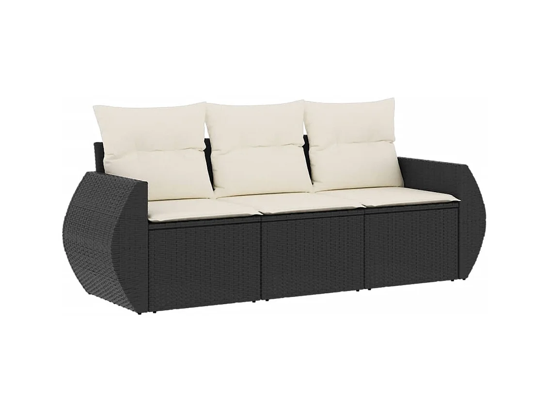 Salon de jardin 3 pcs avec coussins noir résine tressée