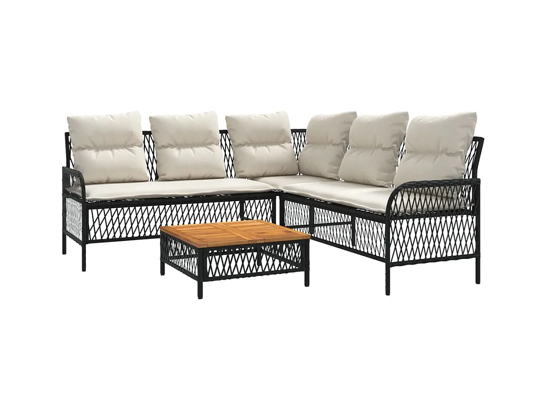 Canapés de jardin 2 pcs avec coussins Noir Résine tressée