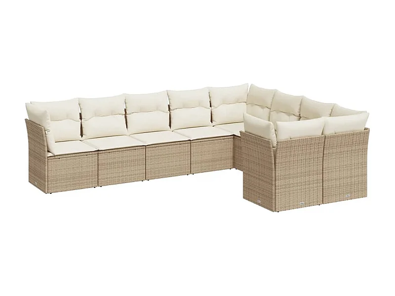 Salon de jardin avec coussins 9 pcs beige résine tressée