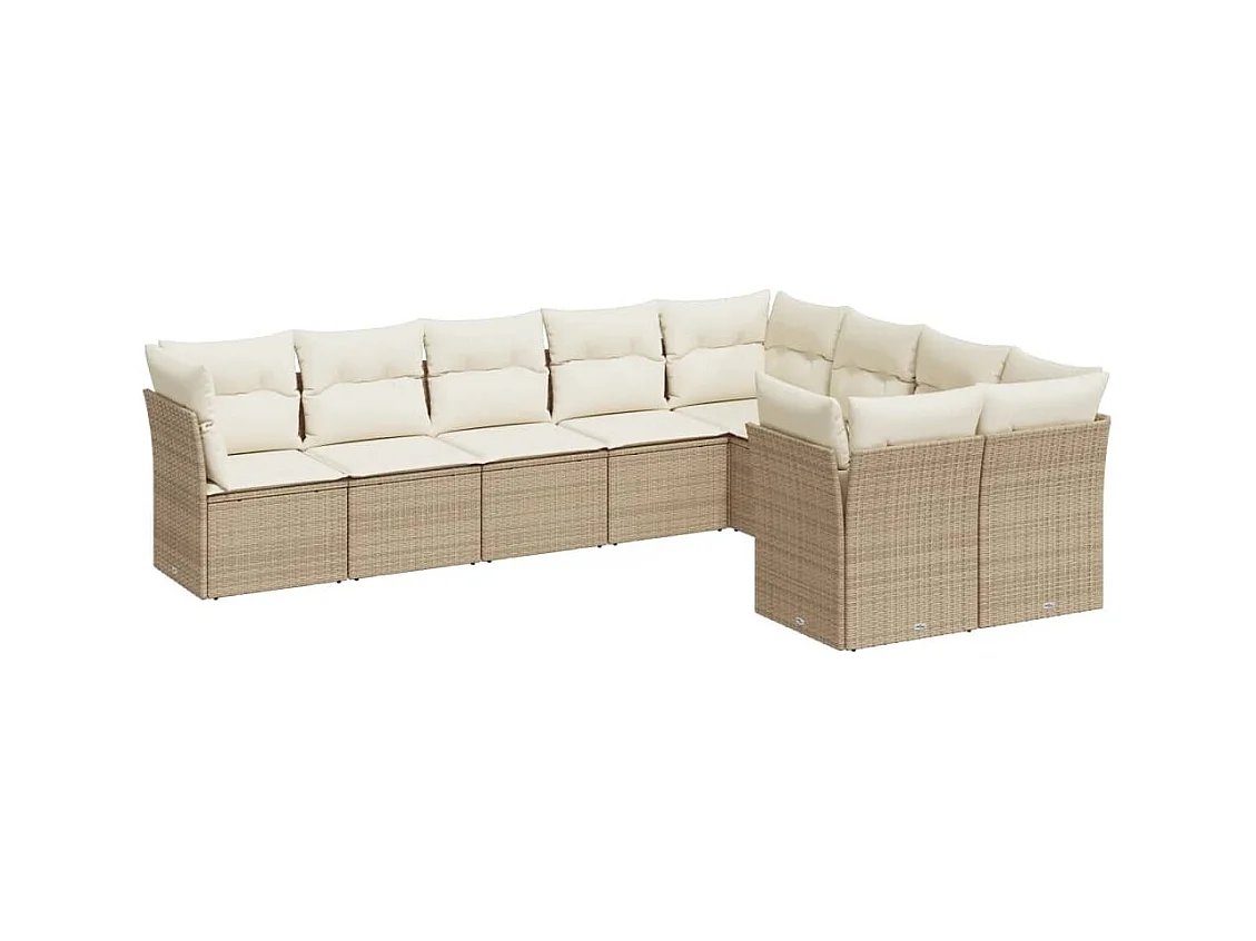 Salon de jardin avec coussins 9 pcs beige résine tressée
