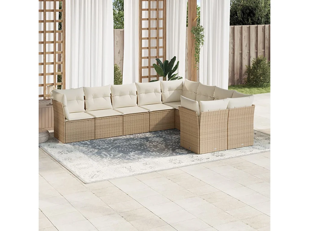 Salon de jardin avec coussins 9 pcs beige résine tressée