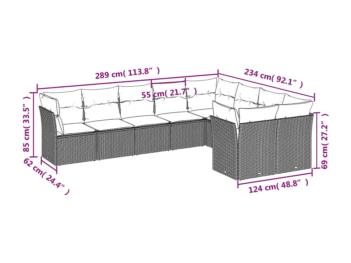 Salon de jardin avec coussins 9 pcs beige résine tressée