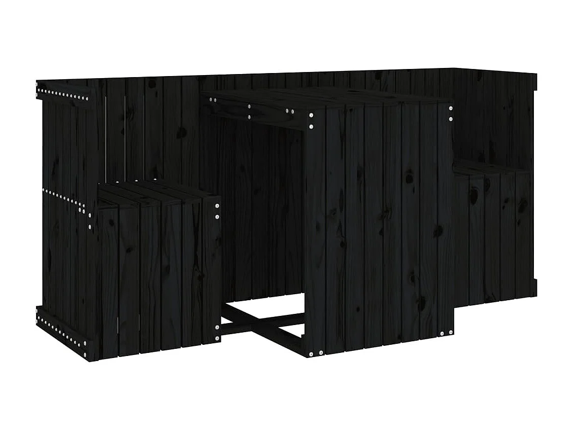 Set de balcon 2 places noir bois de pin massif