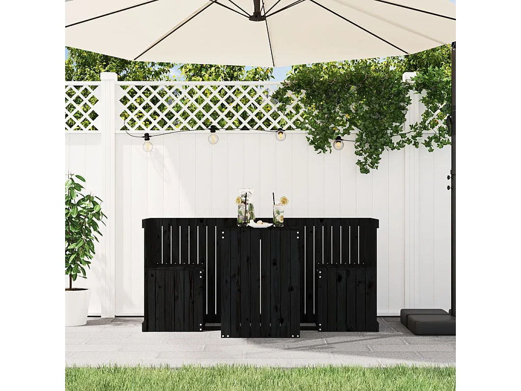 Set de balcon 2 places noir bois de pin massif