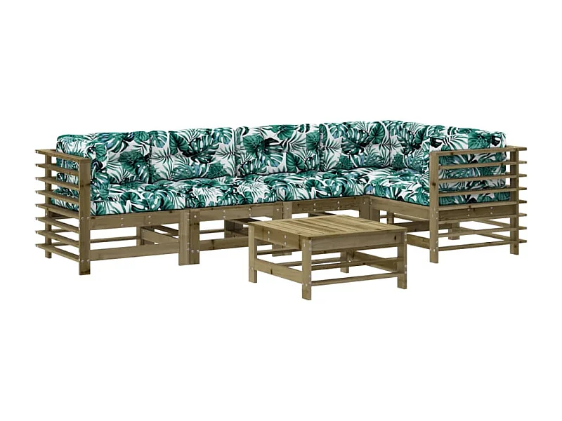 Salon de jardin 6 pcs avec coussins bois de pin imprégné