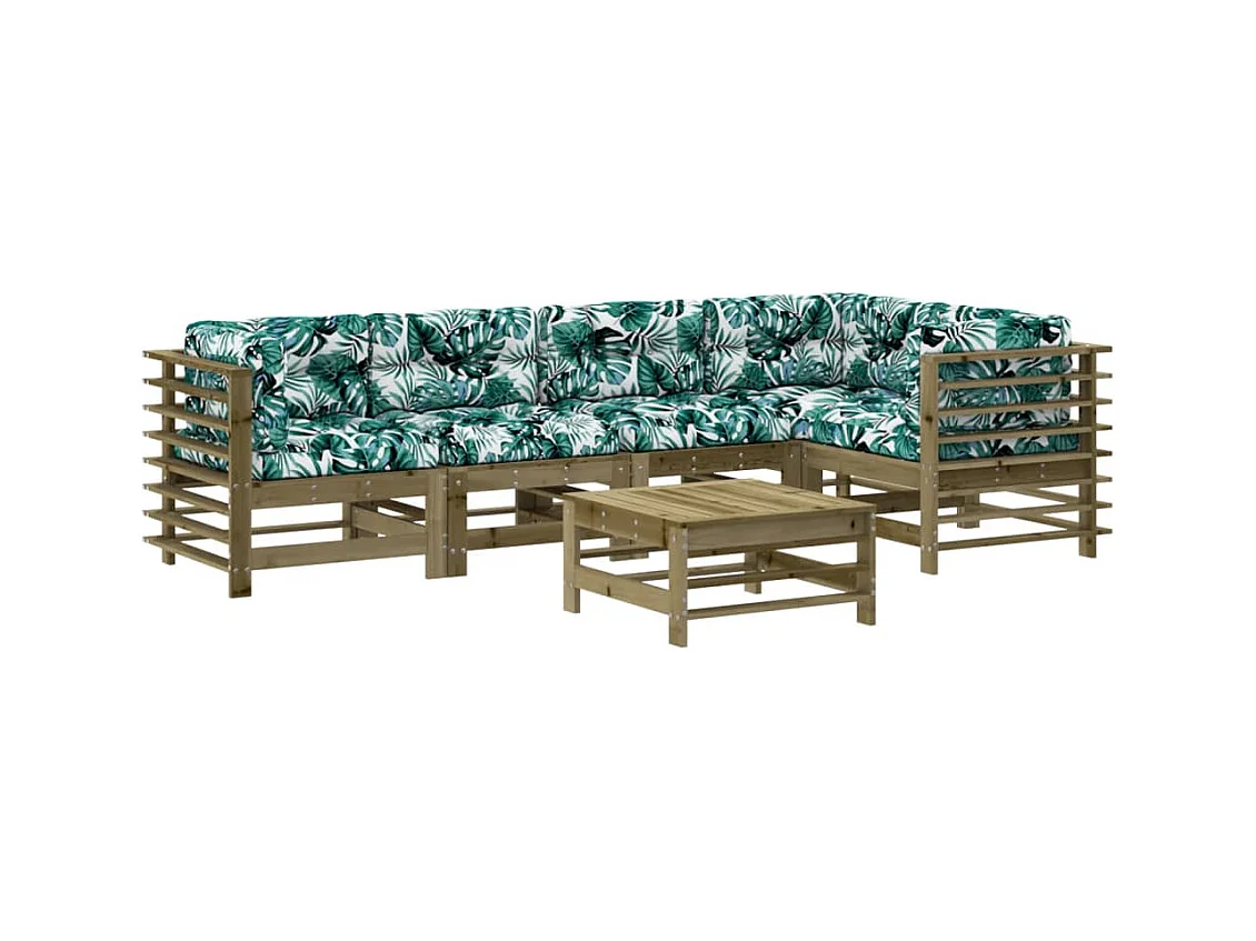 Salon de jardin 6 pcs avec coussins bois de pin imprégné