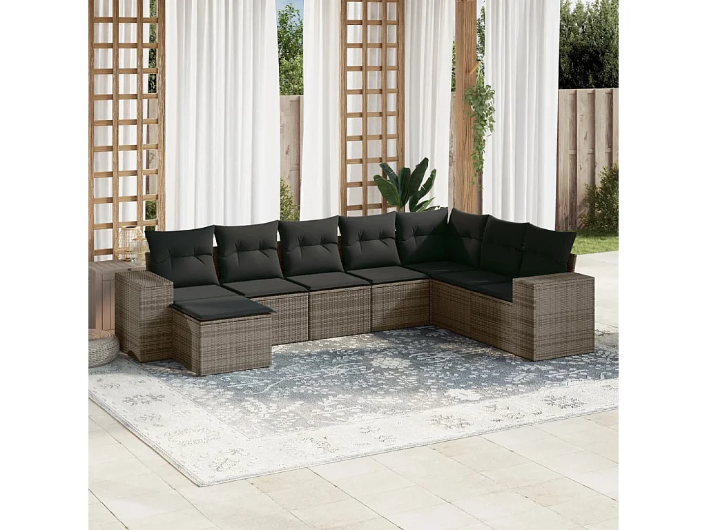 Salon de jardin 8 pcs avec coussins gris résine tressée