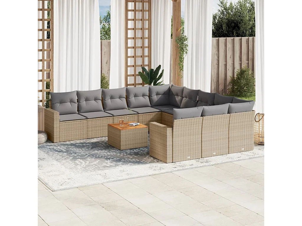 Salon de jardin et coussins 12 pcs mélange beige résine tressée