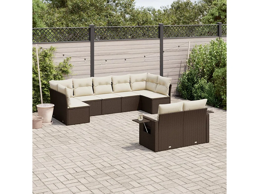 Salon de jardin avec coussins 9 pcs marron résine tressée